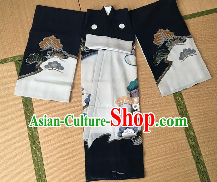 Japanese Traditional Handmade Printing Kimono Asian Japan Boys Yukata Costume for Kids