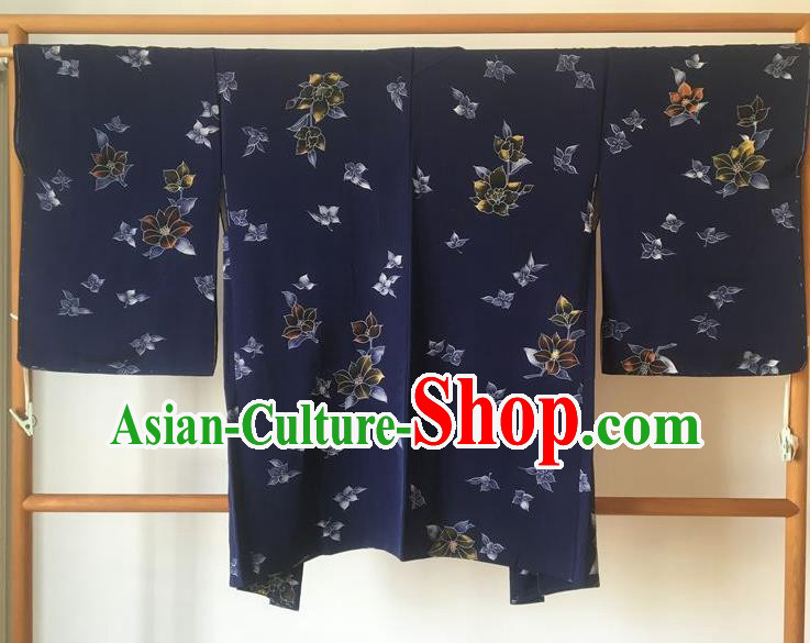 Traditional Japanese Samurai Kimono Printing Navy Haori Coat Asian Japan Handmade Warrior Yukata Costume for Men