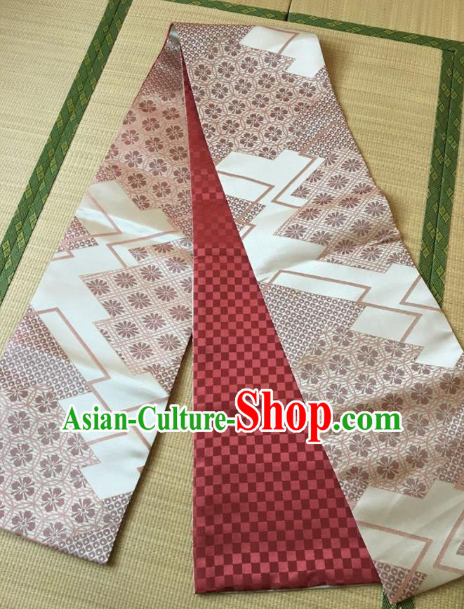 Japanese Traditional Yukata Beige Brocade Belts Asian Handmade Japan Geisha Kimono Waistband for Women