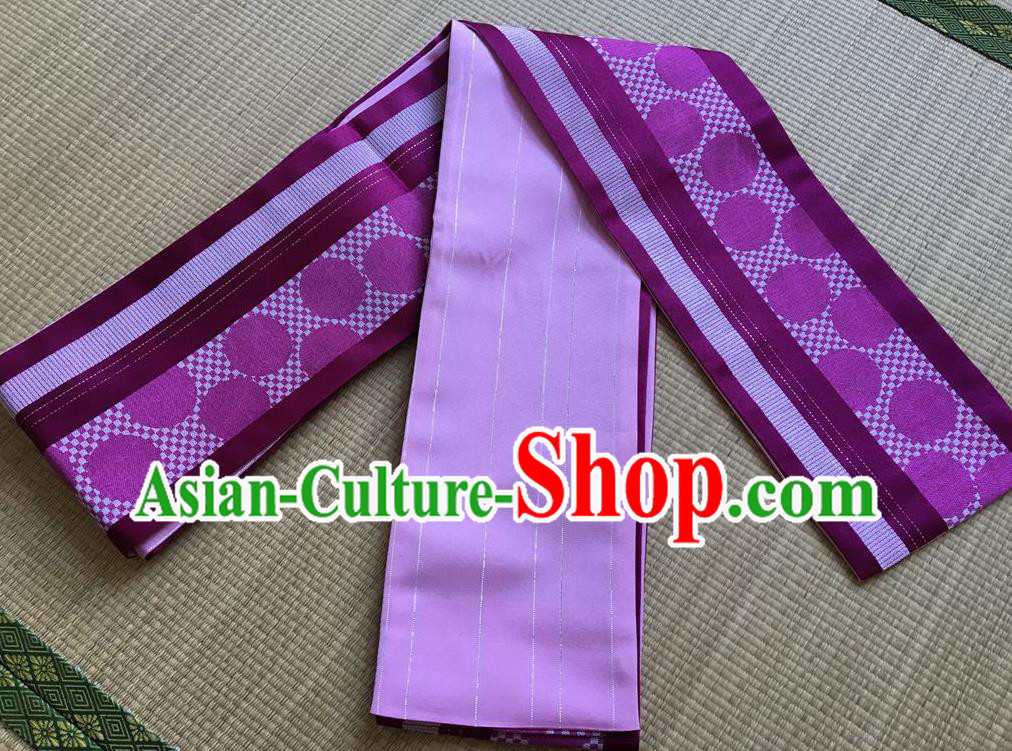 Japanese Traditional Yukata Purple Brocade Belts Asian Handmade Japan Geisha Kimono Waistband for Women