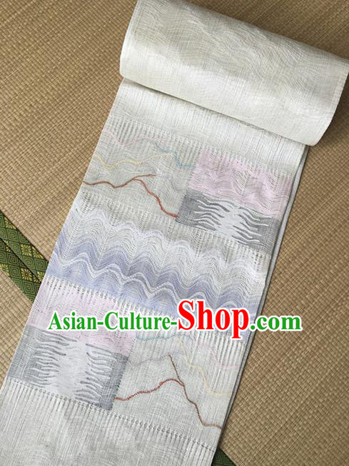 Japanese Traditional Court Yukata White Brocade Belts Asian Handmade Japan Geisha Kimono Waistband for Women