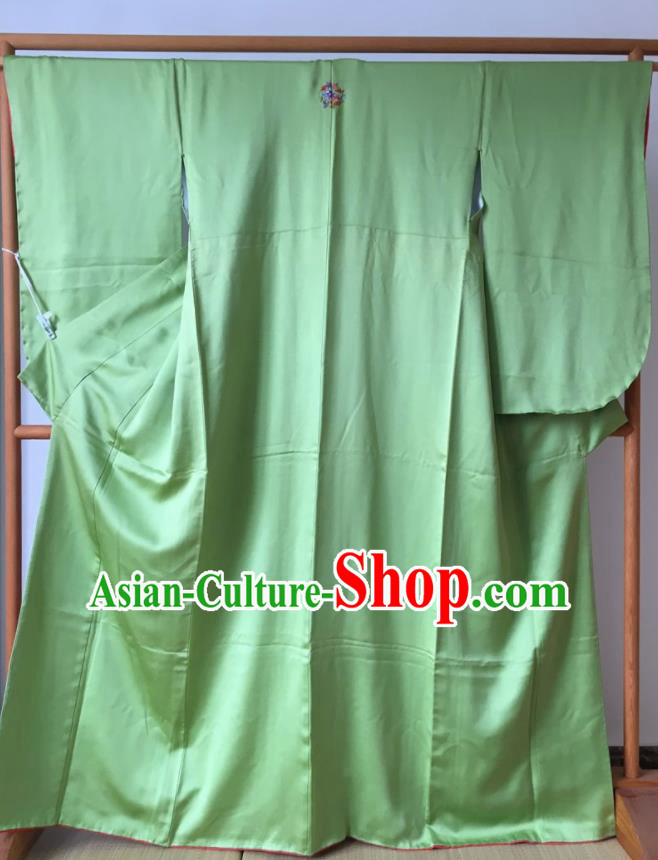 Japanese Traditional Costume Okuni Green Furisode Kimono Asian Japan Geisha Yukata Dress for Women