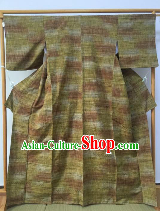 Japanese Traditional Printing Olive Green Furisode Kimono Asian Japan Geisha Yukata Dress Costume for Women