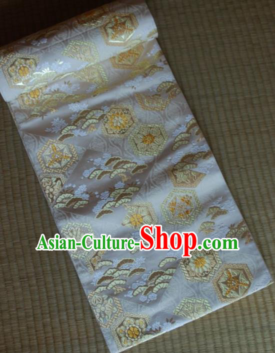 Japanese Traditional Court Yukata Embroidered White Belts Asian Handmade Japan Geisha Kimono Brocade Waistband for Women