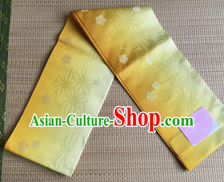 Japanese Traditional Court Yukata Classical Snowflake Pattern Golden Brocade Belts Asian Handmade Japan Geisha Kimono Waistband for Women