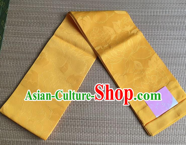 Japanese Traditional Court Yukata Classical Pattern Golden Brocade Belts Asian Handmade Japan Geisha Kimono Waistband for Women