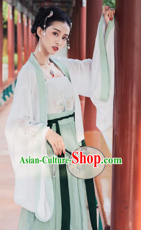 Chinese Traditional Embroidered Hanfu Dress Ancient Song Dynasty Young Lady Historical Costume for Women