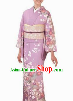 Japanese Traditional Violet Furisode Kimono Asian Japan Costume Geisha Yukata Dress for Women