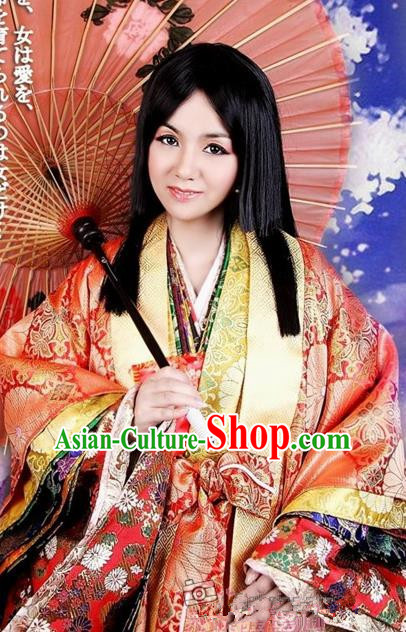 Japanese Traditional Court Courtesan Red Furisode Kimono Asian Japan Costume Geisha Yukata Dress for Women