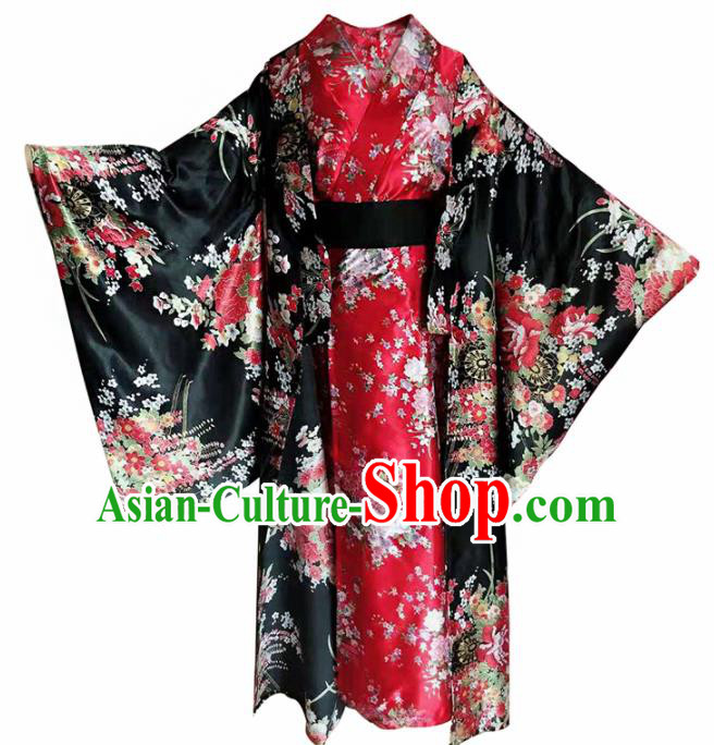 Japanese Traditional Courtesan Furisode Kimono Asian Japan Costume Geisha Yukata Dress for Women