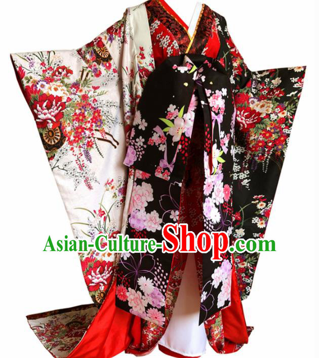 Japanese Traditional Court Courtesan Furisode Kimono Asian Japan Costume Geisha Yukata Dress for Women