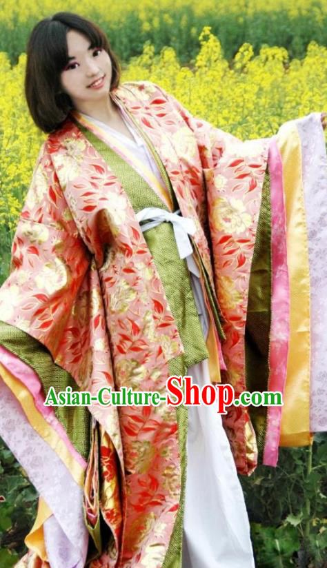 Japanese Traditional Court Courtesan Pink Furisode Kimono Asian Japan Costume Geisha Yukata Dress for Women