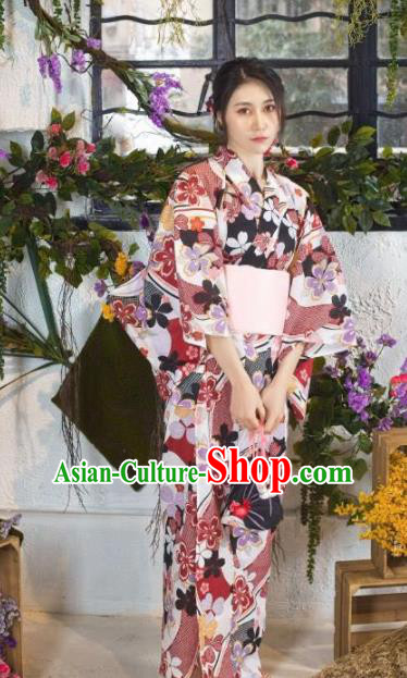 Japanese Traditional Printing Sakura Kimono Asian Japan Costume Geisha Yukata Dress for Women