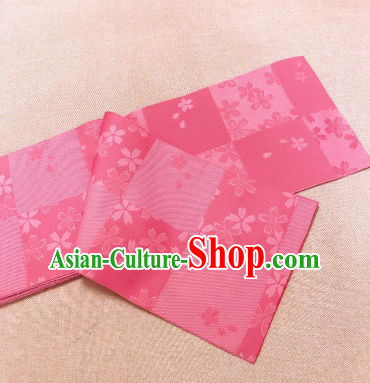 Japanese Traditional Sakura Pattern Pink Brocade Yukata Waistband Asian Japan Handmade Kimono Belts for Women