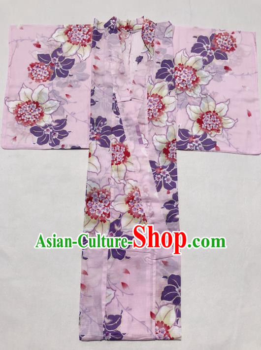 Traditional Japanese Classical Printing Pink Kimono Asian Japan Costume Geisha Yukata Dress for Women