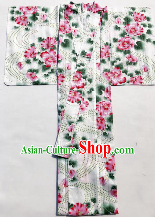 Traditional Japanese Classical Printing Red Peony Kimono Asian Japan Costume Geisha Yukata Dress for Women