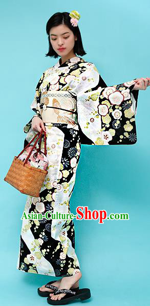 Traditional Japanese Classical Printing Plum Blossom Kimono Asian Japan Costume Geisha Yukata Dress for Women