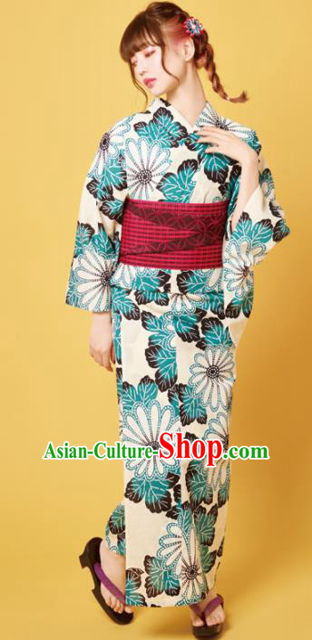 Traditional Japanese Classical Printing Daisy Kimono Asian Japan Costume Geisha Yukata Dress for Women