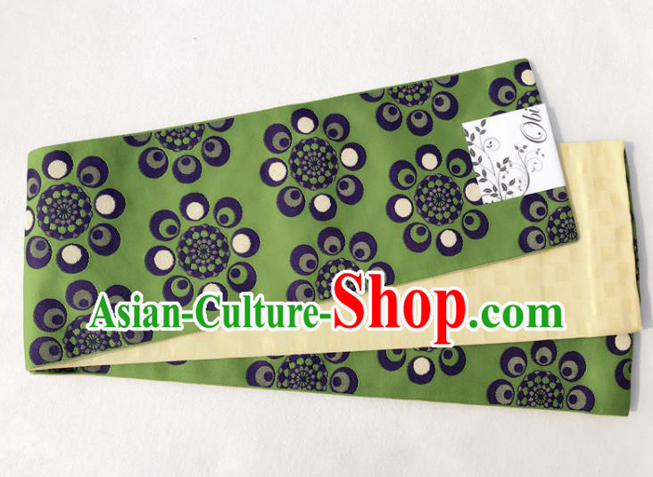 Japanese Traditional Double Side Green Yukata Waistband Asian Japan Handmade Kimono Belts for Women