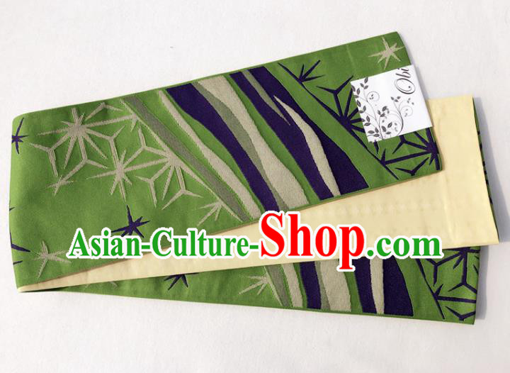 Japanese Traditional Double Side Snowflake Pattern Green Yukata Waistband Asian Japan Handmade Kimono Belts for Women