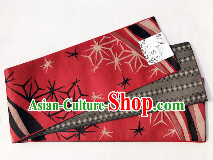 Japanese Traditional Double Side Snowflake Pattern Red Yukata Waistband Asian Japan Handmade Kimono Belts for Women