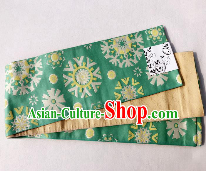 Japanese Traditional Double Side Round Pattern Green Yukata Waistband Asian Japan Handmade Kimono Belts for Women