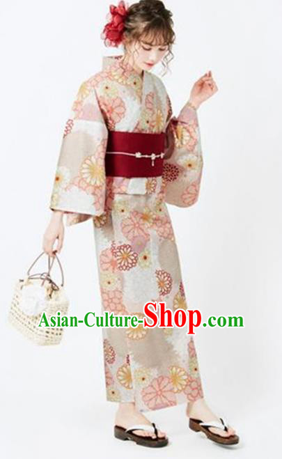 Traditional Japanese Classical Printing Round Chrysanthemum Kimono Asian Japan Costume Geisha Yukata Dress for Women