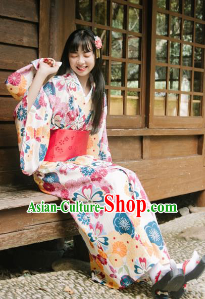 Traditional Japanese Classical Printing Kimono Asian Japan Costume Geisha Yukata Dress for Women