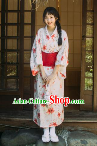 Traditional Japanese Classical Printing Red Lily Flowers Kimono Asian Japan Costume Geisha Yukata Dress for Women