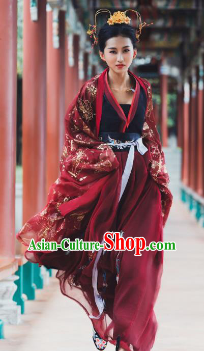 Ancient Chinese Tang Dynasty Princess Historical Costume Traditional Wedding Embroidered Hanfu Dress for Women