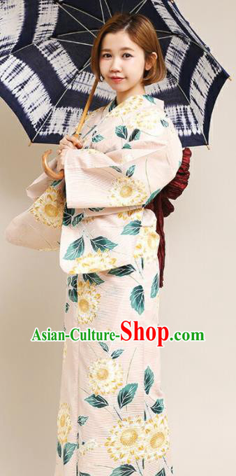 Japanese Classical Printing Chrysanthemum Kimono Asian Japan Traditional Costume Geisha Yukata Dress for Women