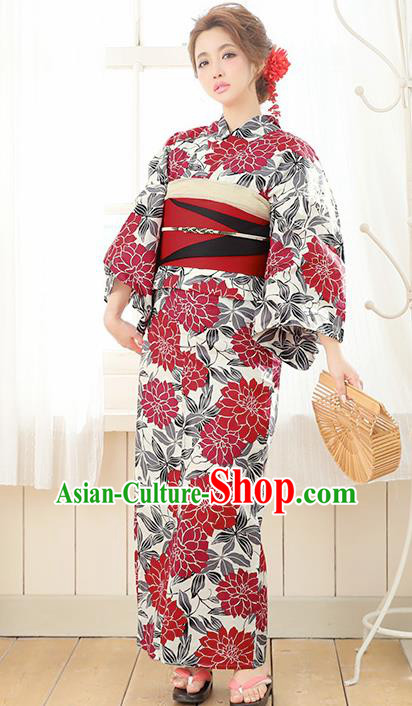 Japanese Classical Printing Kimono Asian Japan Traditional Costume Geisha Yukata Dress for Women