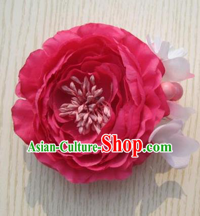 Japanese Traditional Geisha Kimono Hair Accessories Japan Yukata Rosy Peony Hair Claw for Women