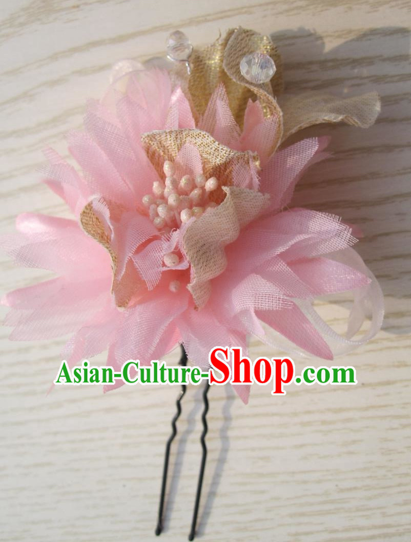 Japanese Traditional Geisha Kimono Hair Accessories Japan Yukata Pink Veil Flower Hairpins for Women