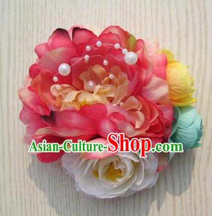 Japanese Traditional Geisha Kimono Hair Accessories Japan Yukata Rosy Peony Hair Claw for Women