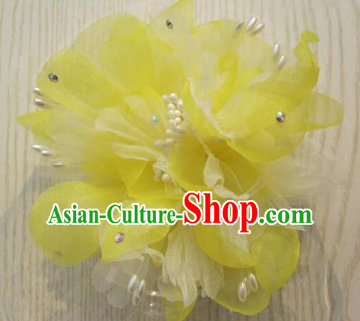 Japanese Traditional Geisha Kimono Hair Accessories Japan Yukata Yellow Veil Flower Hair Claw for Women