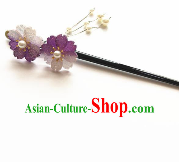 Japanese Traditional Geisha Kimono Hair Accessories Japan Yukata Purple Sakura Tassel Hairpin for Women