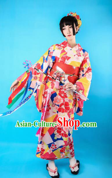 Japanese Classical Printing Sakura Kimono Asian Japan Traditional Costume Geisha Yukata Dress for Women