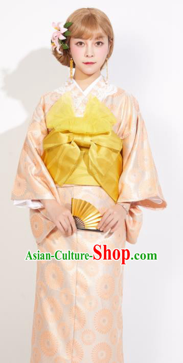 Japanese Classical Orange Yukata Dress Asian Japan Traditional Costume Geisha Kimono for Women