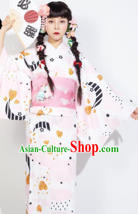 Japanese Classical Printing Yukata Dress Asian Japan Traditional Costume Geisha Furisode Kimono for Women