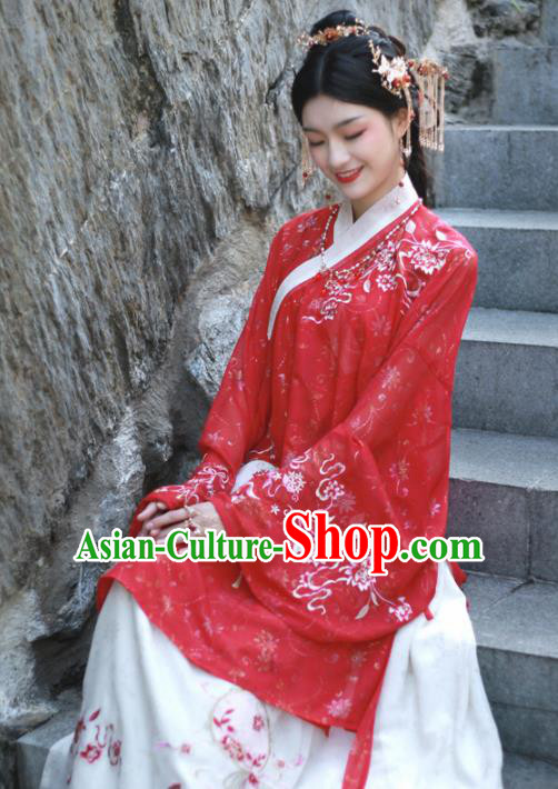 Ancient Chinese Song Dynasty Court Princess Historical Costume Traditional Wedding Embroidered Red Hanfu Dress for Women