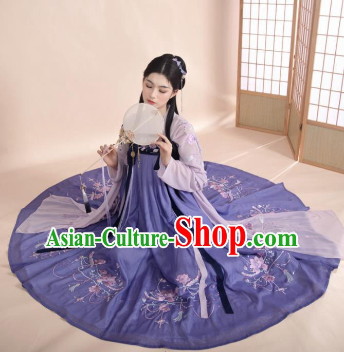 Ancient Chinese Tang Dynasty Princess Historical Costume Traditional Court Dance Embroidered Purple Hanfu Dress for Women