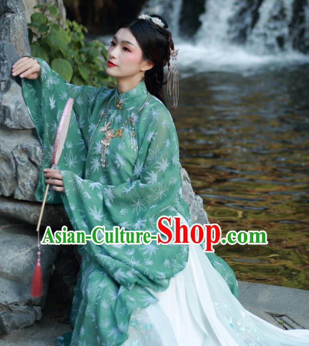 Ancient Chinese Ming Dynasty Dowager Historical Costume Traditional Nobility Lady Green Hanfu Dress for Women