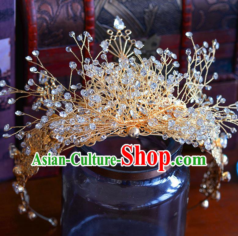 Handmade Baroque Bride Beads Royal Crown European Queen Wedding Hair Accessories for Women