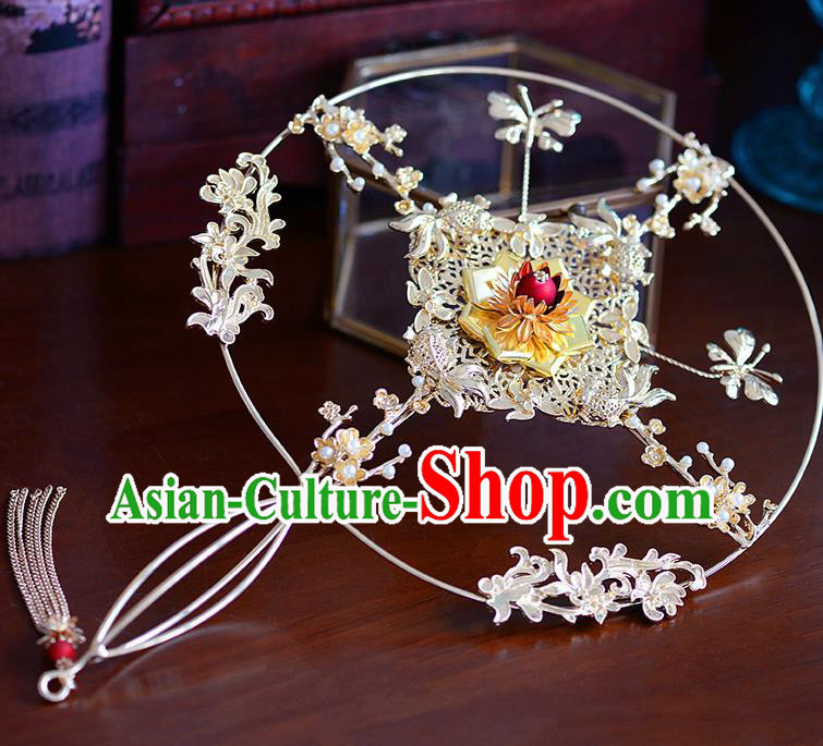 Traditional Chinese Ancient Golden Palace Fans Handmade Wedding Accessories Fans for Women