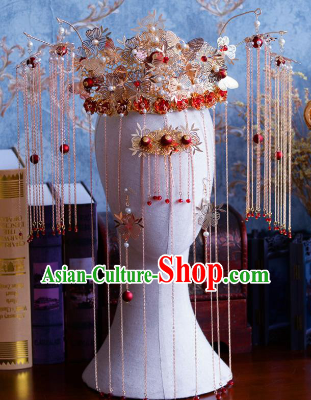 Traditional Chinese Ancient Hanfu Phoenix Coronet Bride Hairpins Handmade Wedding Hair Accessories for Women