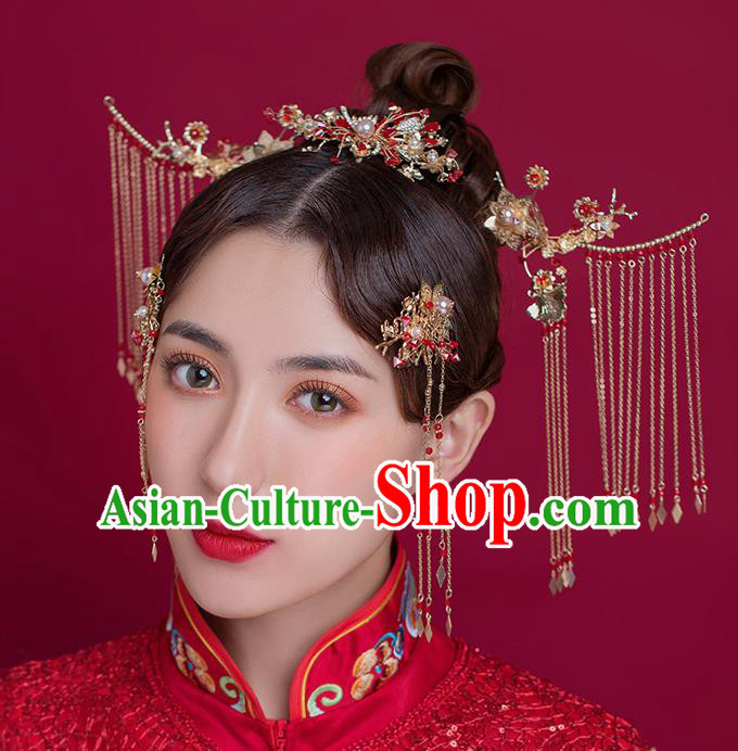 Traditional Chinese Ancient Bride Tassel Hairpins Step Shake Handmade Wedding Hair Accessories for Women