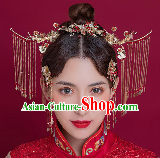 Traditional Chinese Ancient Bride Tassel Hairpins Step Shake Handmade Wedding Hair Accessories for Women
