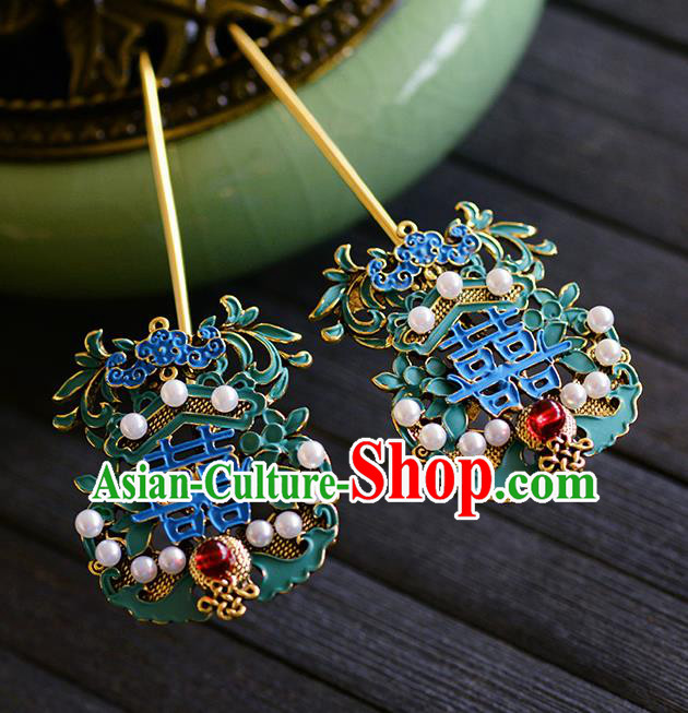 Traditional Chinese Ancient Bride Cloisonne Hairpins Handmade Wedding Hair Accessories for Women