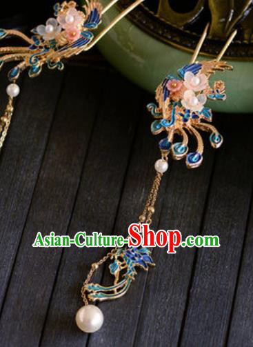 Traditional Chinese Ancient Palace Cloisonne Phoenix Hairpins Handmade Wedding Hair Accessories for Women